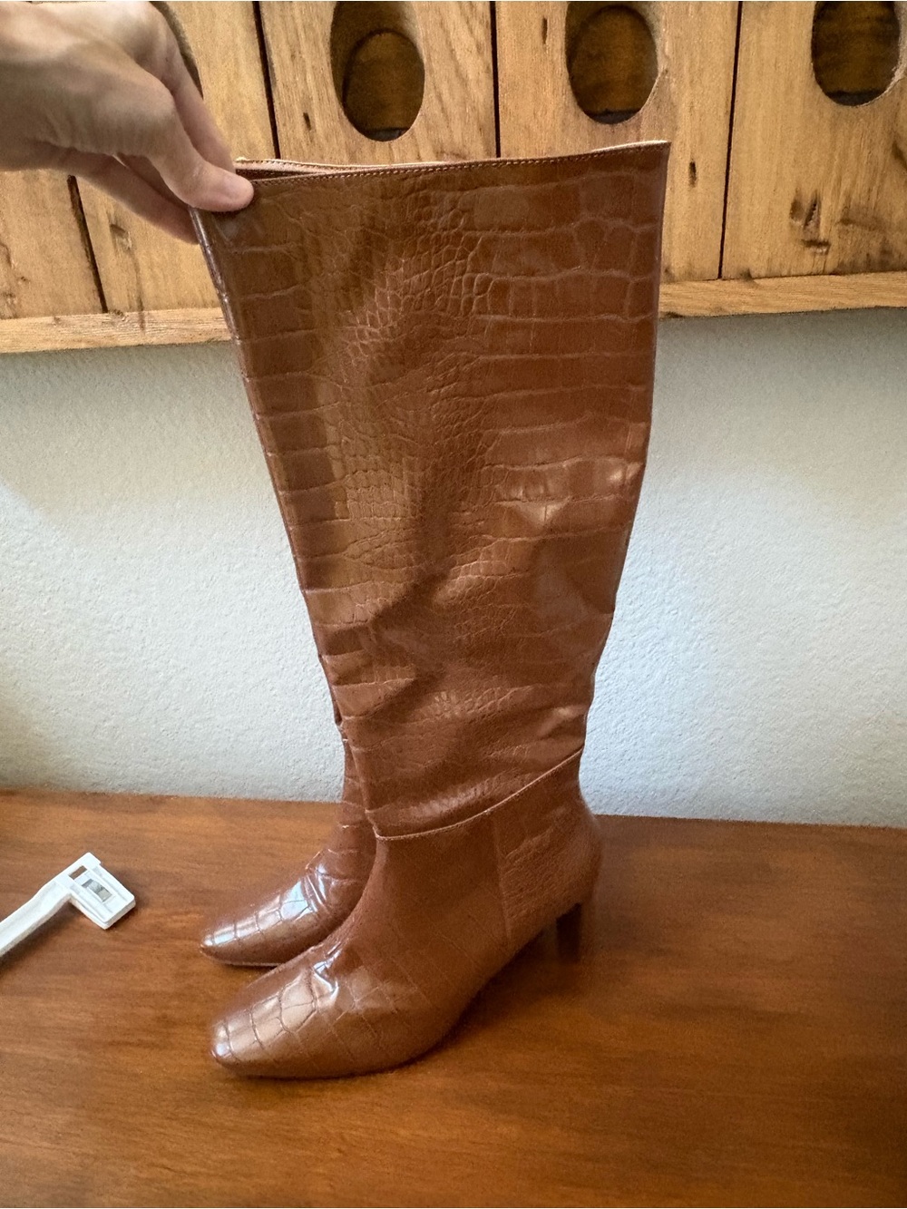 Women’s Tall faux leather Croc-Embossed Brown Boots